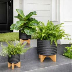 Wholesale 😍 Sagebrook Home 8" Textured Planter With Stand, Black 7.0"H - 8.0" X 8.0" X 7.0" ✔️