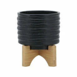 Outlet 👍 Sagebrook Home 5" Textured Planter With Stand, Black 5.0"H - 6.0" X 6.0" X 5.0" ✔️ -Sagebrook Home Online Shop unnamed file 1718