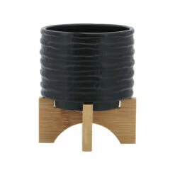 Outlet 👍 Sagebrook Home 5" Textured Planter With Stand, Black 5.0"H - 6.0" X 6.0" X 5.0" ✔️ -Sagebrook Home Online Shop unnamed file 1719