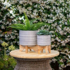 Wholesale 💯 Sagebrook Home Ceramic 5" Planter On Stand, Gray 7.0"H - 5.25" X 5.25" X 7.0" 😉