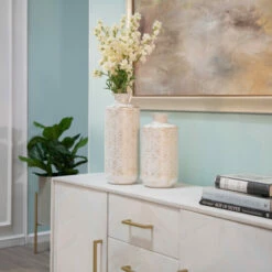 Discount ๐ Sagebrook Home Metal 16" Deco Tribal Jar, Antique White 16.0"H ๐คฉ