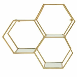 Brand new ⭐ Sagebrook Home Metal, 28" Mirrored Honeycomb Wall Shelf, Gold 28.0"H - 28.0" X 7.0" X 28.0" 🌟