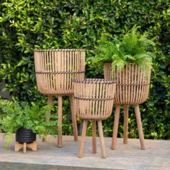 New ๐งจ Sagebrook Home Set Of 3 Bamboo Footed Planters 11, 13, 15", Natural 26.0"H - 15.0" X 15.0" X 26.0" โค๏ธ