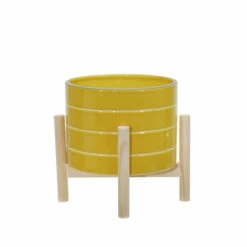 Promo 🎁 Sagebrook Home 8" Ceramic Striped Planter With Wood Stand, Yellow 9"H - 8.0" X 8.0" X 9.0" 😀 -Sagebrook Home Online Shop unnamed file 1843