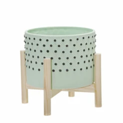 Deals 🛒 Sagebrook Home 8" Ceramic Dotted Planter With Wood Stand, Green 9.0"H - 8.0" X 8.0" X 9.0" 🤩 -Sagebrook Home Online Shop unnamed file 1851