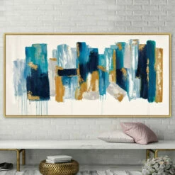 Budget 💯 Sagebrook Home 64x32 Handpainted Abstract Canvas, Blue, Gold 32.0"H ⌛