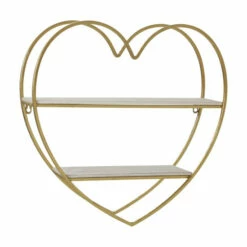 Cheapest 😉 Sagebrook Home Metal, Wood 2 Tier Heart Wall Shelf, White, Gold 20"H - 20.0" X 5.0" X 20.0" ⭐