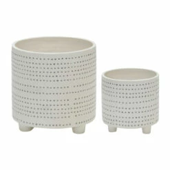 Cheapest ✔️ Sagebrook Home Set Of 2 Ceramic Footed Planter With Dots 6, 8", Ivory 8"H - 8.0" X 8.0" X 8.0" 💯
