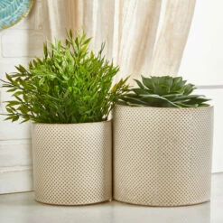 Best deal 🔥 Sagebrook Home Set Of 2 Ceramic 7, 5" Planters, White, Tan Dot 6.0"H - 7.0" X 7.0" X 6.0" ✨