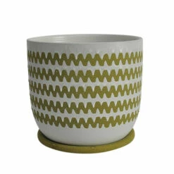 Wholesale ❤️ Sagebrook Home Ceramic 8" Zigzag Planter With Saucer, Olive 7.0"H - 8.0" X 8.0" X 7.0" 👍