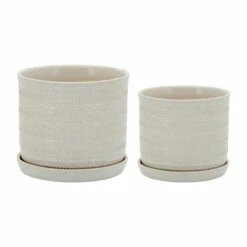 New ๐งจ Sagebrook Home Set Of 2 Tribal Planter With Saucer 6, 8", White 8"H - 8.0" X 8.0" X 8.0" ๐คฉ