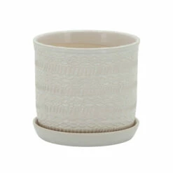 New 🧨 Sagebrook Home Set Of 2 Tribal Planter With Saucer 6, 8", White 8"H - 8.0" X 8.0" X 8.0" 🤩 -Sagebrook Home Online Shop unnamed file 1953