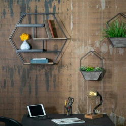 New 😍 Sagebrook Home Metal, Wood 24" Wall Shelf Deco, Brown 23.6"H - 27.0" X 5.9" X 23.6" 👍