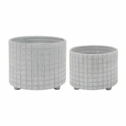 Outlet 🎉 Sagebrook Home Set Of 2 Checkered Footed Planters 10, 12" White 12"H - 12.0" X 12.0" X 12.0" ⭐
