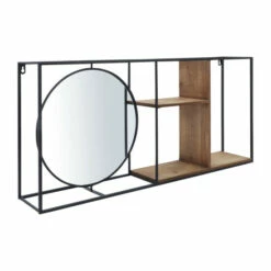 Best Pirce 🔔 Sagebrook Home Metal, Wood 34"l Wall Shelf With Mirror, Black, Brow 16.0"H - 34.0" X 5.5" X 16.0" ❤️