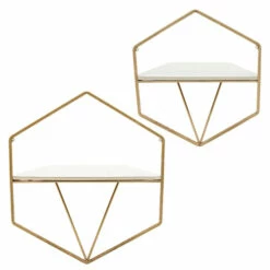Discount 🔥 Sagebrook Home Set Of 2 Metal , Wood Hexagon Wall Shelves, Gold, Wht 16.75"H - 17.0" X 6.75" X 16.75" ❤️ -Sagebrook Home Online Shop unnamed file 2023
