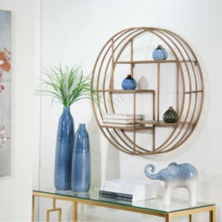 Promo 🔔 Sagebrook Home Round 31.5" Wood , Metal Wallshelf, Bronze 31.5"H - 31.5" X 7.25" X 31.5" ⭐