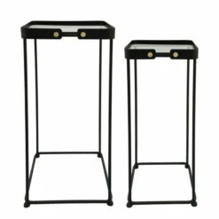 Budget ๐ฅฐ Sagebrook Home Metal, Set Of 2 23, 25"h Square Side Tables With Smokey Gl 25.0"H - 13.0" X 12.0" X 25.0" โญ