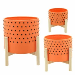 Coupon ⌛ Sagebrook Home 6" Dotted Planter With Wood Stand, Orange 4.0"H - 6.0" X 6.0" X 4.0" 😉 -Sagebrook Home Online Shop unnamed file 2049