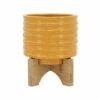Cheap ⭐ Sagebrook Home Ceramic 5" Textured Planter With Stand, Mustard 5"H - 6.0" X 6.0" X 5.0" ✨