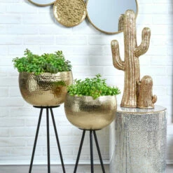 Wholesale ๐ฅฐ Sagebrook Home Set Of 2 Iron 26", 22" ๐จ Hammered Bowlplanters, Gold, Black 26"H - 12.0" X 12.0" X 26.0" ๐