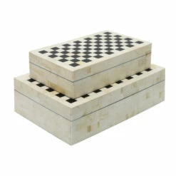 Hot Sale ๐ฅฐ Sagebrook Home Resin Set Of 2 Checkered Boxes, Black, White 4"H - 12.0" X 8.0" X 4.0" โ๏ธ
