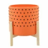 New ✔️ Sagebrook Home 10" Dotted Planter With Wood Stand, Orange 8"H - 10.0" X 10.0" X 8.0" 👏