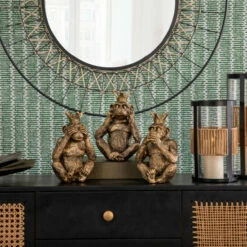 Brand new 🔥 Sagebrook Home Set Of 3 No Speak, Hear Or See Monkeys With Crown, Gold 10"H - 8.0" X 6.0" X 10.0" 💯