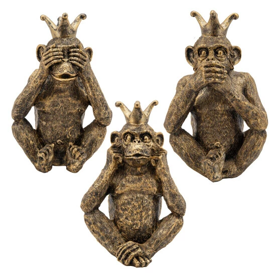Brand new ๐ฅ Sagebrook Home Set Of 3 No Speak, Hear Or See Monkeys With Crown, Gold 10"H - 8.0" X 6.0" X 10.0" ๐ฏ 4 Brand new ๐ฅ Sagebrook Home Set Of 3 No Speak, Hear Or See Monkeys With Crown, Gold 10"H - 8.0" X 6.0" X 10.0" ๐ฏ - Image 2
