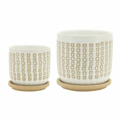 Flash Sale ⌛ Sagebrook Home CeramicSet Of 2 5, 6" Planter With Saucer, Sand - 6.0" X 6.0" X 6.0" 🎁