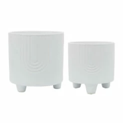 Promo 🤩 Sagebrook Home Ceramic Set Of 2 6, 8" Bravais Footed Planters, White 8.0"H - 8.0" X 8.0" X 8.0" ⭐