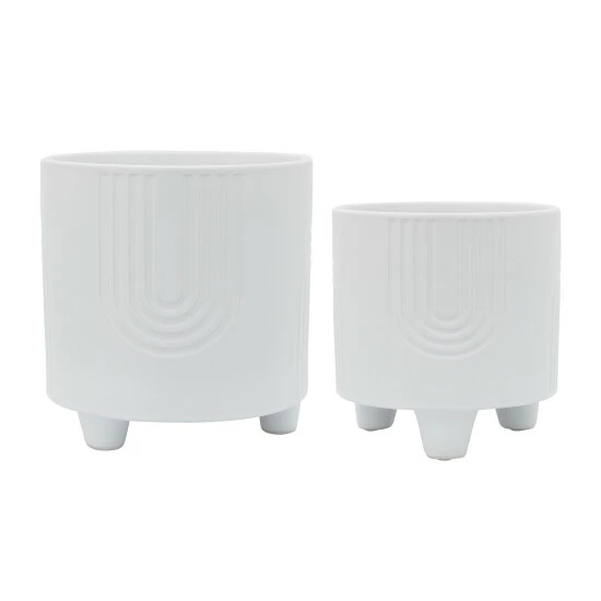 Promo 🤩 Sagebrook Home Ceramic Set Of 2 6, 8" Bravais Footed Planters, White 8.0"H - 8.0" X 8.0" X 8.0" ⭐ 3 Promo 🤩 Sagebrook Home Ceramic Set Of 2 6, 8" Bravais Footed Planters, White 8.0"H - 8.0" X 8.0" X 8.0" ⭐