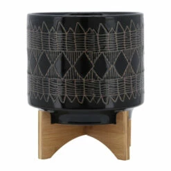 Deals 🧨 Sagebrook Home Ceramic 10" Aztec Planter On Wooden Stand, Black 11.0"H - 10.0" X 10.0" X 11.0" ⭐ -Sagebrook Home Online Shop unnamed file 2260