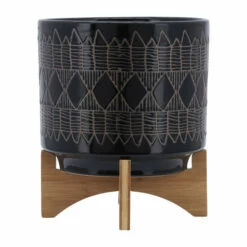 Deals 🧨 Sagebrook Home Ceramic 10" Aztec Planter On Wooden Stand, Black 11.0"H - 10.0" X 10.0" X 11.0" ⭐ -Sagebrook Home Online Shop unnamed file 2261
