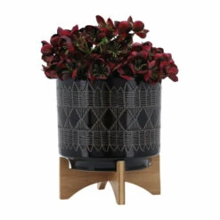 Deals 🧨 Sagebrook Home Ceramic 10" Aztec Planter On Wooden Stand, Black 11.0"H - 10.0" X 10.0" X 11.0" ⭐ -Sagebrook Home Online Shop unnamed file 2262