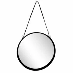 Top 10 👏 Sagebrook Home 28" Round Mirror With Leather Strap, Black 3.0"H - 28.0" X 28.0" X 3.0" 😍