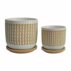 Deals ❤️ Sagebrook Home Set Of 2 5, 6" Wave Planter With Saucer, Brown 6.0"H - 6.0" X 6.0" X 6.0" 👍