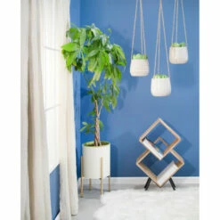 Cheap ✨ Sagebrook Home Ceramic 6" Chevron Hanging Planter, Beige 6.5"H - 7.0" X 7.0" X 6.5" 🔔