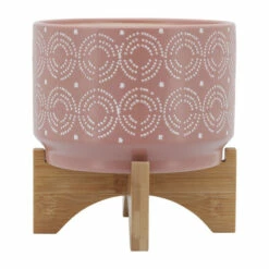 Buy ✔️ Sagebrook Home Ceramic 7" Swirl Planter On Stand, D.rose 8"H - 7.0" X 7.0" X 8.0" 🤩