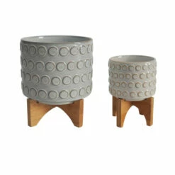 Coupon 🎁 Sagebrook Home Ceramic Set Of 2 5, 8" Planter On Wooden Stand, Ivory 11.0"H - 8.0" X 8.0" X 11.0" 👏