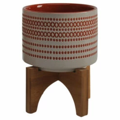 Hot Sale 🔥 Sagebrook Home Ceramic Set Of 2 5, 8" Aztec Planter On Wooden Stand, Or 11.0"H - 8.0" X 8.0" X 11.0" 🛒 -Sagebrook Home Online Shop unnamed file 2329
