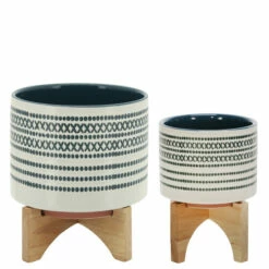 Best deal 🧨 Sagebrook Home Ceramic Set Of 2 5, 8" Planter On Stand With Dots, Blue 11.0"H - 8.0" X 8.0" X 11.0" 🥰