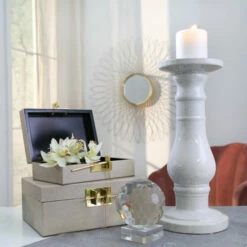 Best Sale 😉 Sagebrook Home Ceramic 18" Candle Holder, White Speckle 18"H - 6.0" X 6.0" X 18.0" 🔥