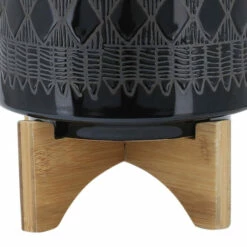 Coupon 🎉 Sagebrook Home Ceramic Set Of 2 8, 10" Aztec Planter On Wooden Stand,black 12.0"H - 10.0" X 10.0" X 12.0" 🎁 -Sagebrook Home Online Shop unnamed file 2392