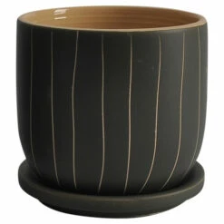 Brand new 🛒 Sagebrook Home Set Of 2 5, 6" Stripes Planter With Saucer, Gray 5.75"H - 6.0" X 6.0" X 5.75" 🤩 -Sagebrook Home Online Shop unnamed file 2409