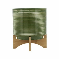 Budget 🧨 Sagebrook Home Ceramic 10" Planter On Wooden Stand, Olive 11.0"H - 10.0" X 10.0" X 11.0" 🌟 -Sagebrook Home Online Shop unnamed file 2411