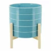 Outlet ❤️ Sagebrook Home 10" Striped Planter With Wood Stand, Skyblue 8"H - 10.0" X 10.0" X 8.0" 🎁 -Sagebrook Home Online Shop unnamed file 2460