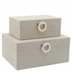 Flash Sale 👏 Sagebrook Home Wood, Set Of 2 7, 9" Box With Ring Detail, Beige 4"H - 9.0" X 5.0" X 4.0" 🛒