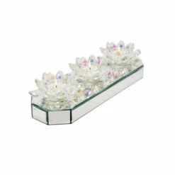 Promo ✔️ Sagebrook Home Glass 13" 3 Lotus Mirrored Candle Holder, Rainbow 🔥