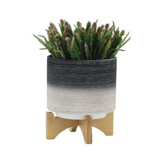 Cheapest 😉 Sagebrook Home Ceramic Set Of 2 8, 10" Planter On Wooden Stand, Gray 12.0"H - 10.0" X 10.0" X 12.0" ✨ 4 Cheapest 😉 Sagebrook Home Ceramic Set Of 2 8, 10" Planter On Wooden Stand, Gray 12.0"H - 10.0" X 10.0" X 12.0" ✨ - Image 2